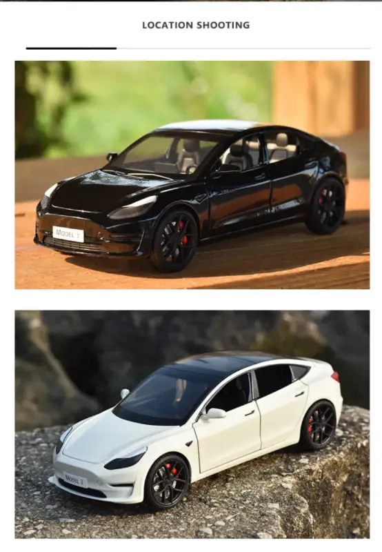 Tesla Model 3 1:24 Model Samochodu Metalowy Dźwięk i Światło