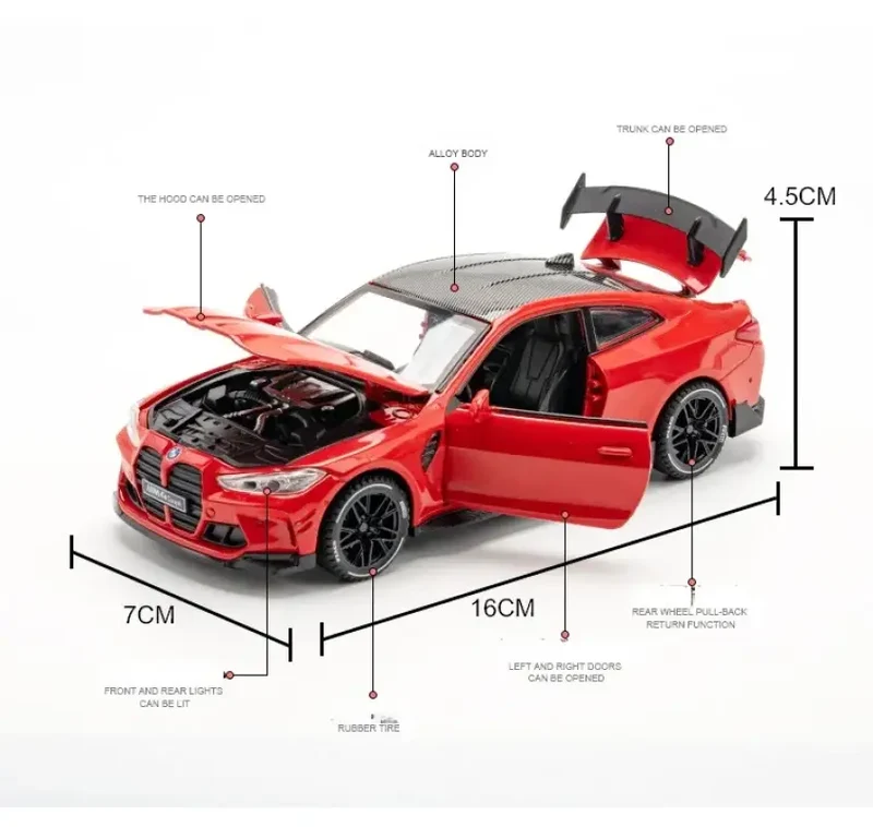 BMW M4 1:32 Model Samochodu Metalowy Dźwięk i Światło