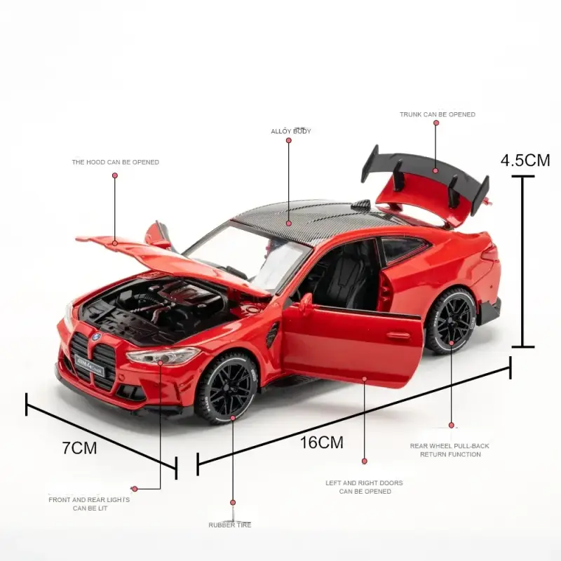 BMW M4 1:32 Model Samochodu Metalowy Dźwięk i Światło