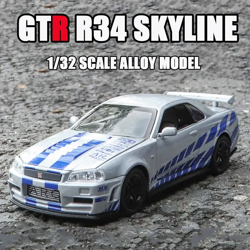 Nissan GTR R34 Skyline 1:32 Model Samochodu Metalowy Dźwięk i Światło