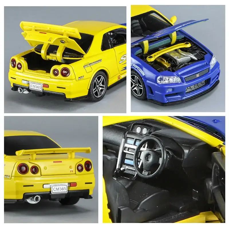 Nissan GTR R34 Skyline 1:32 Model Samochodu Metalowy Dźwięk i Światło