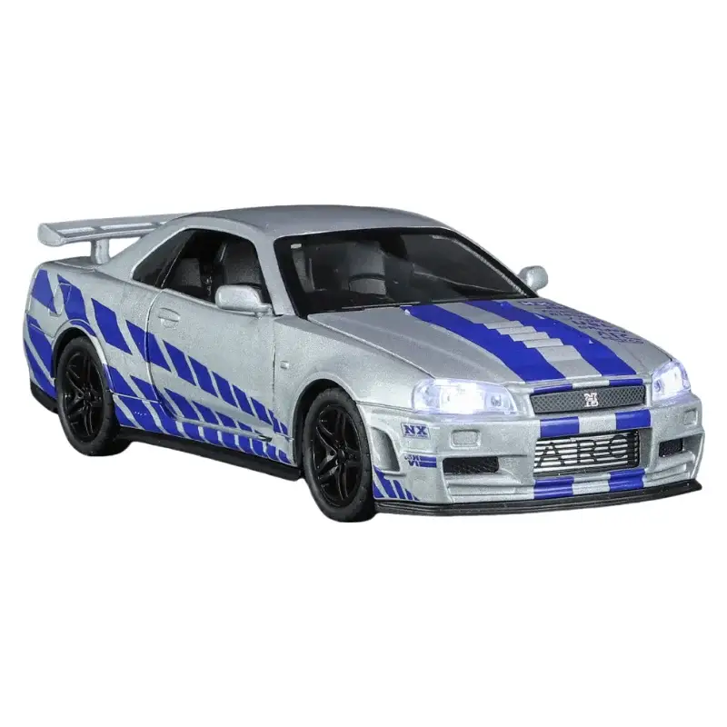 Nissan GTR R34 Skyline 1:32 Model Samochodu Metalowy Dźwięk i Światło