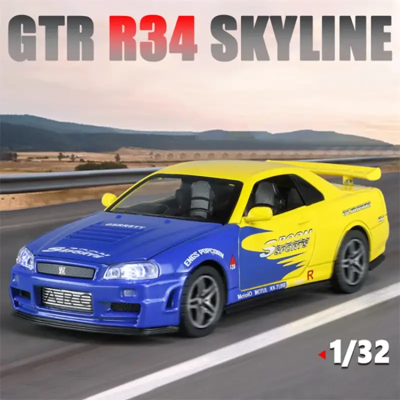 Nissan GTR R34 Skyline 1:32 Model Samochodu Metalowy Dźwięk i Światło
