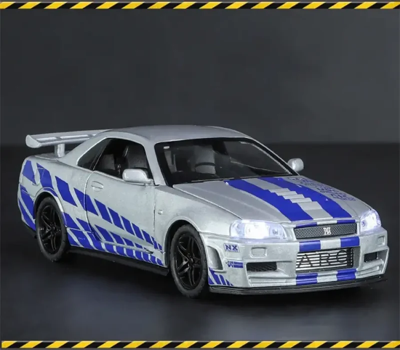 Nissan GTR R34 Skyline 1:32 Model Samochodu Metalowy Dźwięk i Światło