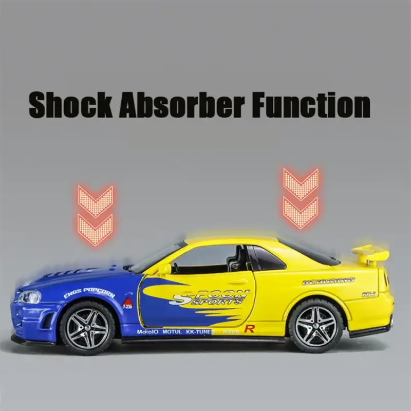 Nissan GTR R34 Skyline 1:32 Model Samochodu Metalowy Dźwięk i Światło