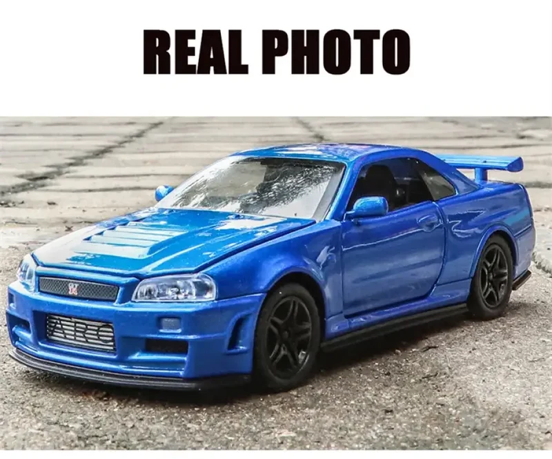 Nissan GTR R34 Skyline 1:32 Model Samochodu Metalowy Dźwięk i Światło