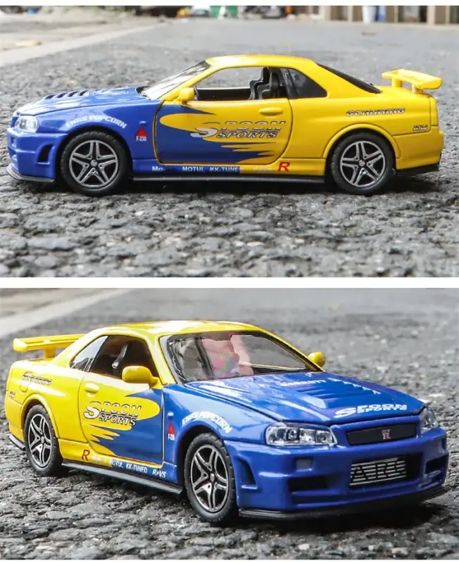 Nissan GTR R34 Skyline 1:32 Model Samochodu Metalowy Dźwięk i Światło