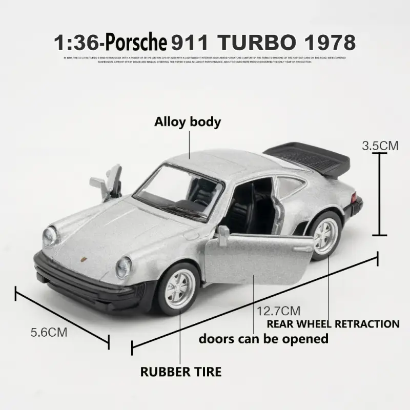 Porsche 911 1978 1:36 Model Samochodu Die-Cast Mechanizm Cofania