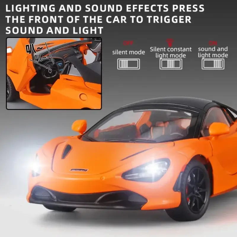 McLaren 720S 1:24 Model Samochodu Metalowy Dźwięk i Światło