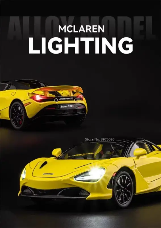 McLaren 720S 1:24 Model Samochodu Metalowy Dźwięk i Światło