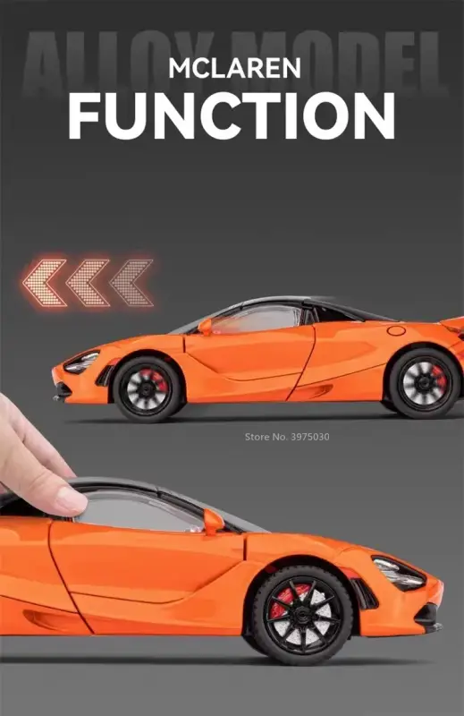 McLaren 720S 1:24 Model Samochodu Metalowy Dźwięk i Światło