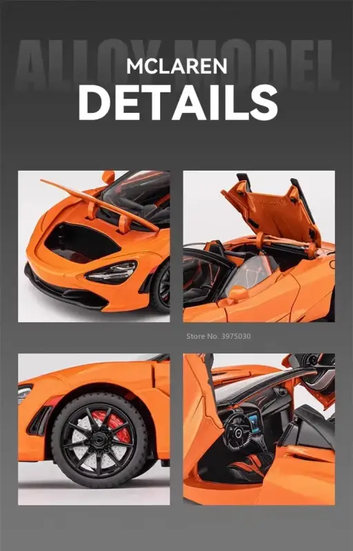 McLaren 720S 1:24 Model Samochodu Metalowy Dźwięk i Światło