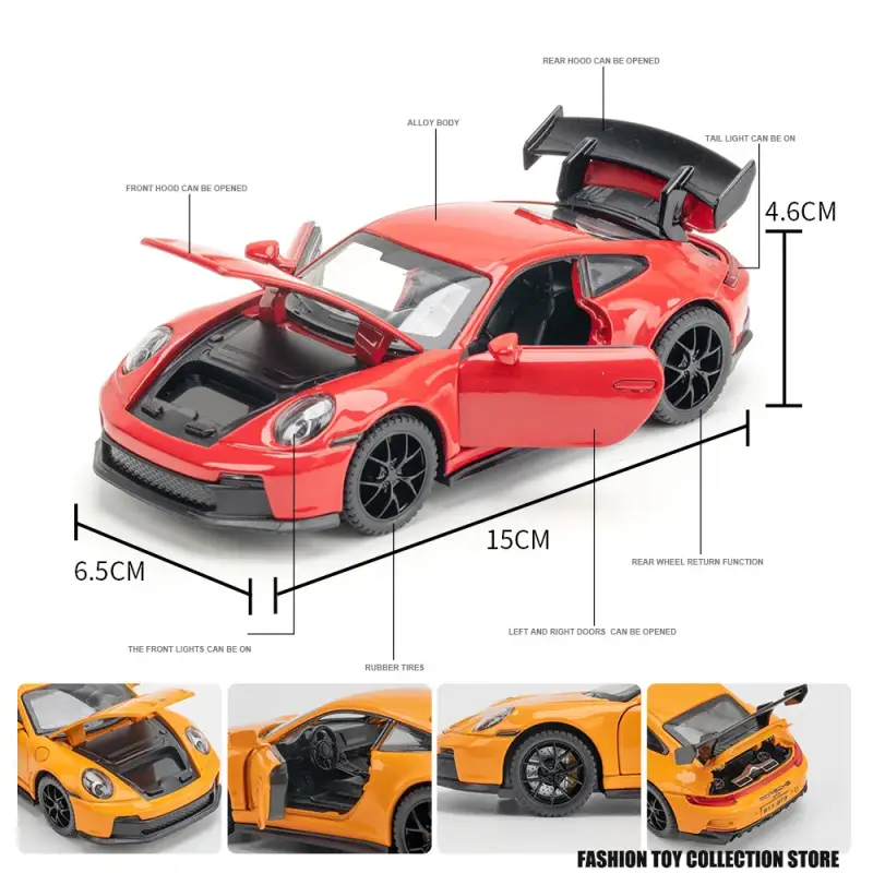 Porsche 911 GT3 1:32 Model Samochodu Metalowy Dźwięk i Światło