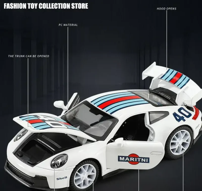 Porsche 911 GT3 1:32 Model Samochodu Metalowy Dźwięk i Światło