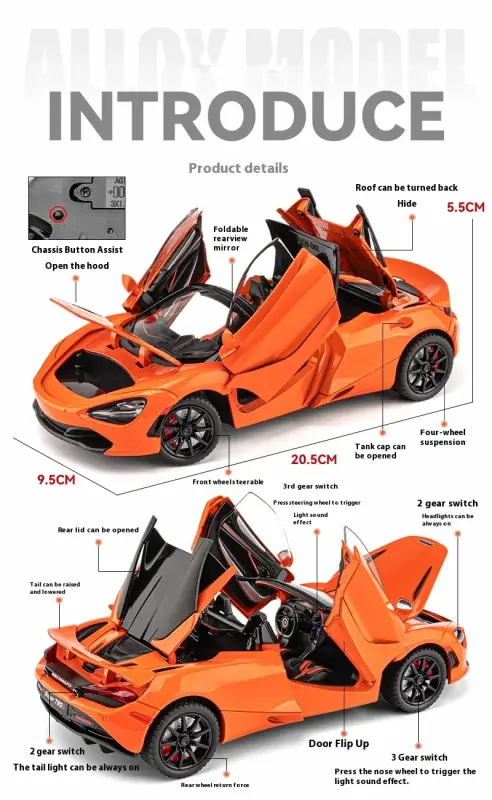 McLaren 720S 1:24 Model Samochodu Metalowy