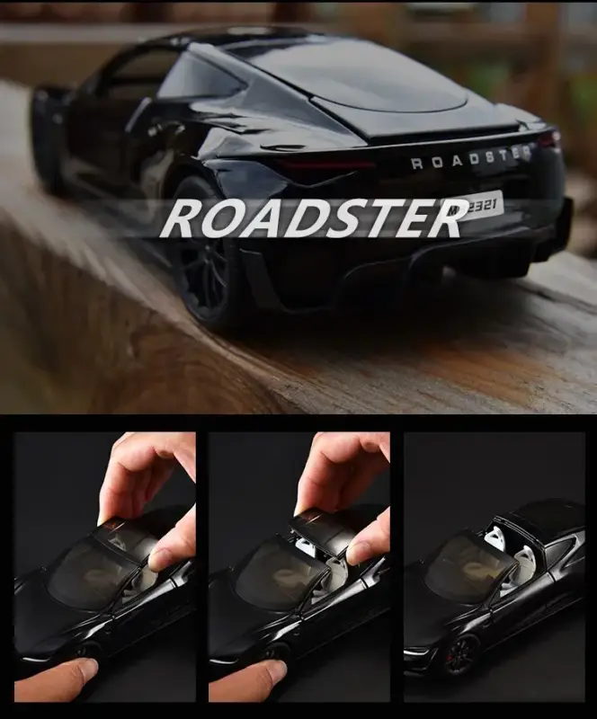 Tesla Roadster 1:24 Model Samochodu Metalowy Dźwięk