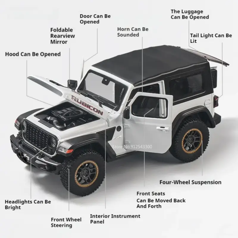 Jeep Wrangler Rubicon Mipon 1:18 Model Samochodu Metalowy Otwierane Drzwi