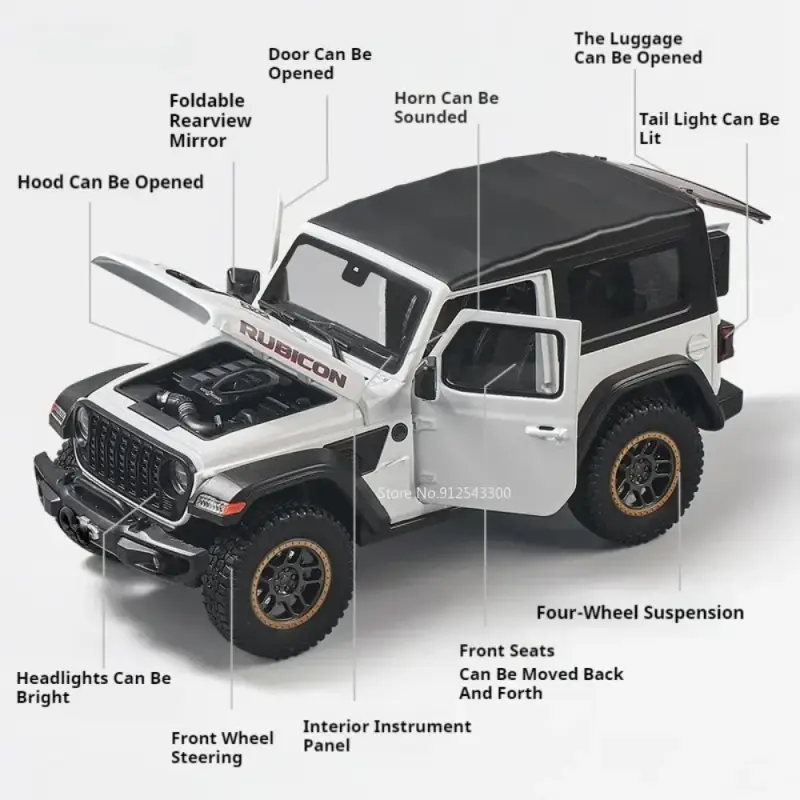 Jeep Wrangler Rubicon Mipon 1:18 Model Samochodu Metalowy Otwierane Drzwi