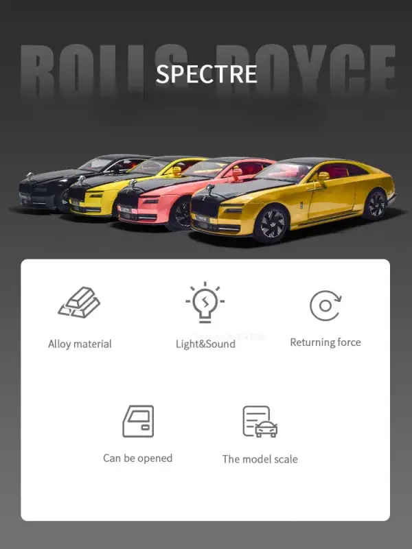 Rolls-Royce Spectre 1:24 Model Samochodu Metalowy Dźwięk i Światło