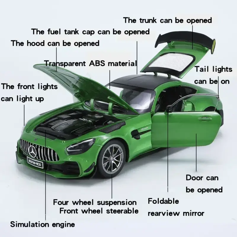 Mercedes-AMG GTR 1:18 Model Samochodu Metalowy Dźwięk i Światło