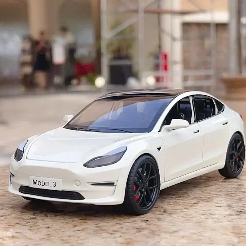 Tesla Model 3 Model Y 1:24 Model Samochodu Metalowy Dźwięk i Światło