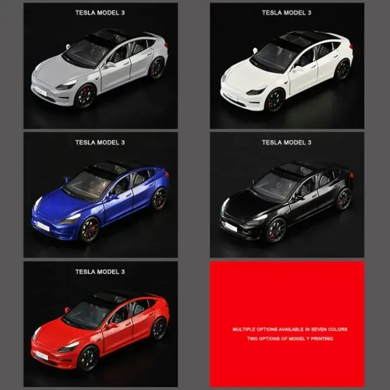 Tesla Model 3 Model Y 1:24 Model Samochodu Metalowy Dźwięk i Światło
