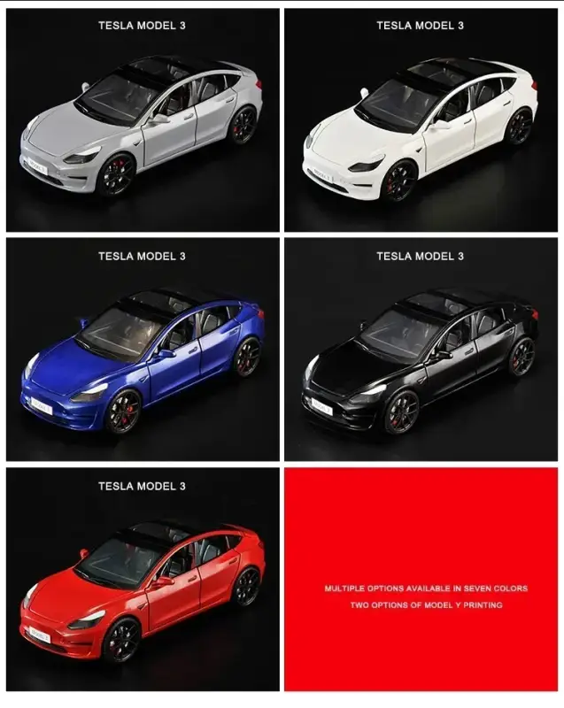 Tesla Model 3 Model Y 1:24 Model Samochodu Metalowy Dźwięk i Światło