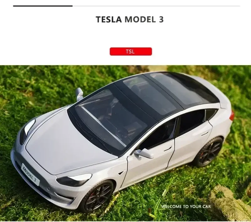 Tesla Model 3 Model Y 1:24 Model Samochodu Metalowy Dźwięk i Światło