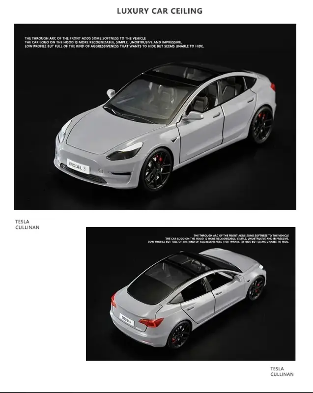 Tesla Model 3 Model Y 1:24 Model Samochodu Metalowy Dźwięk i Światło