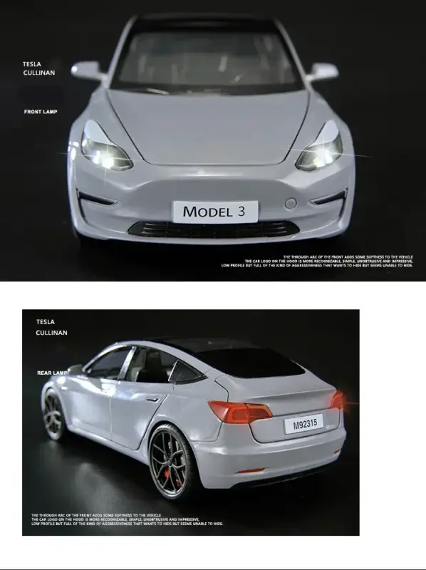 Tesla Model 3 Model Y 1:24 Model Samochodu Metalowy Dźwięk i Światło