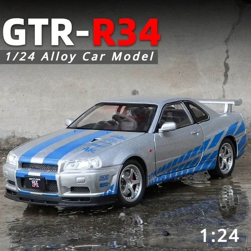 Nissan GTR R34 JDM 1:24 Model Samochodu Metalowy Dźwięk i Światło