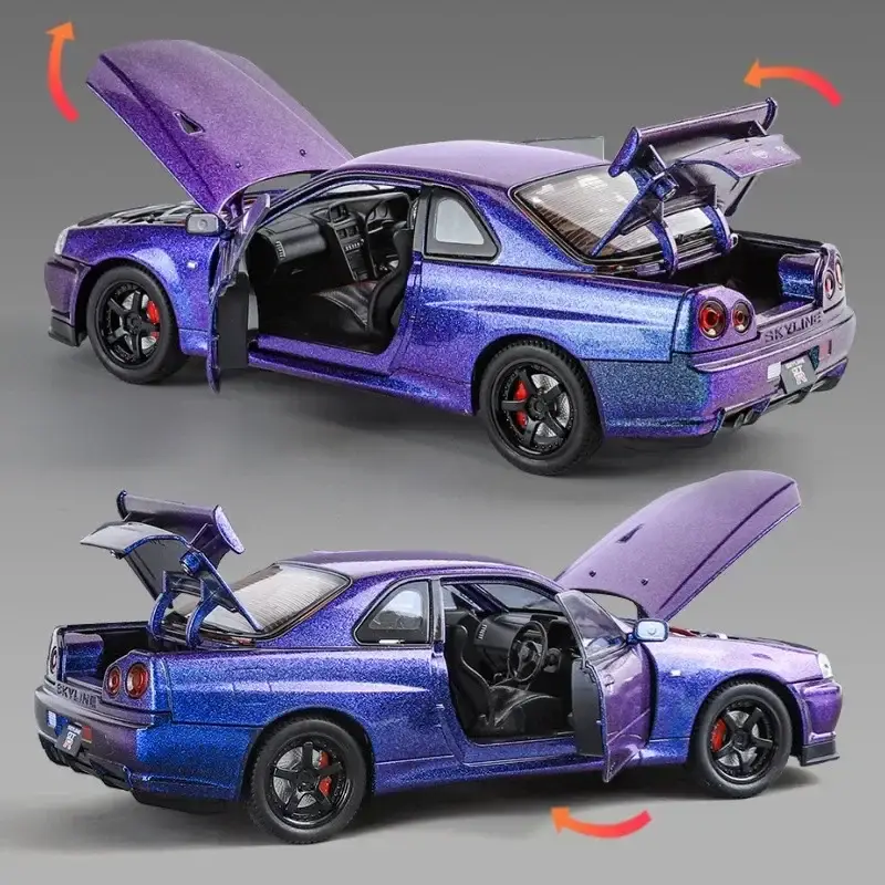 Nissan GTR R34 JDM 1:24 Model Samochodu Metalowy Dźwięk i Światło