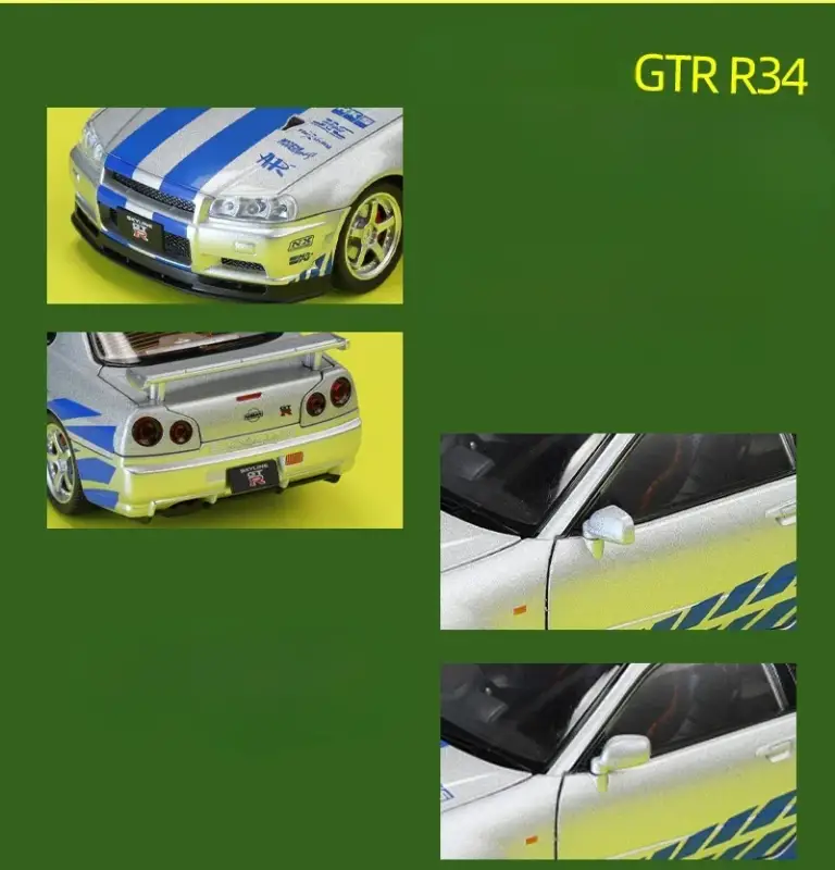 Nissan GTR R34 JDM 1:24 Model Samochodu Metalowy Dźwięk i Światło