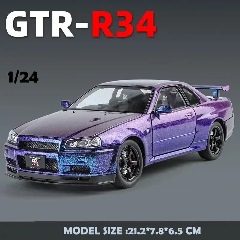 Nissan GTR R34 JDM 1:24 Model Samochodu Metalowy Dźwięk i Światło