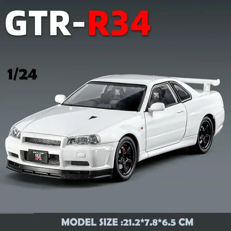 Nissan GTR R34 JDM 1:24 Model Samochodu Metalowy Dźwięk i Światło