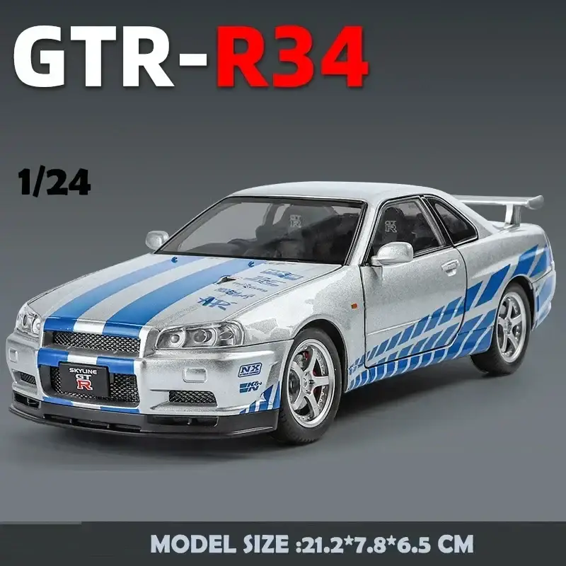 Nissan GTR R34 JDM 1:24 Model Samochodu Metalowy Dźwięk i Światło