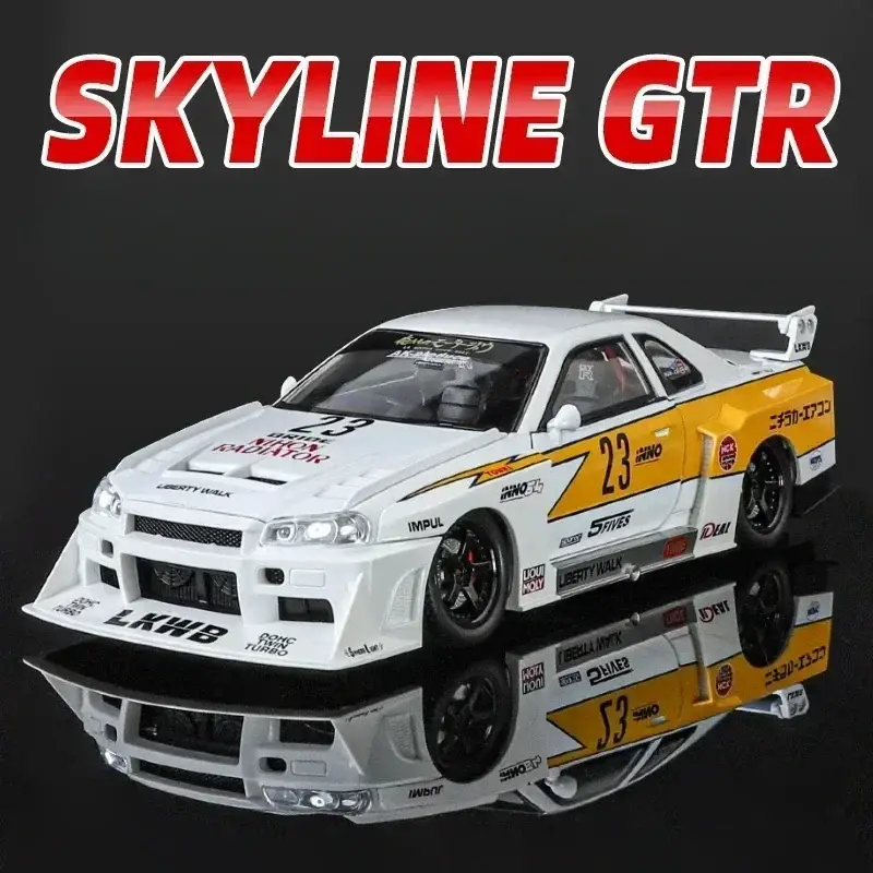 Nissan Skyline GTR R34 S15 1:24 Model Samochodu Metalowy Dźwięk i Światło