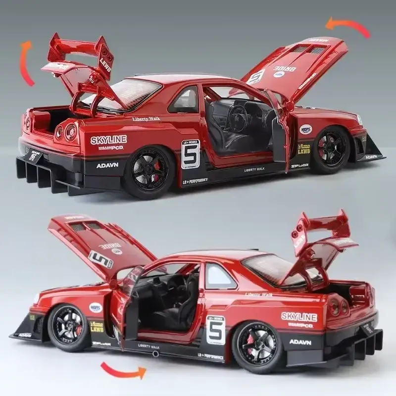 Nissan Skyline GTR R34 S15 1:24 Model Samochodu Metalowy Dźwięk i Światło
