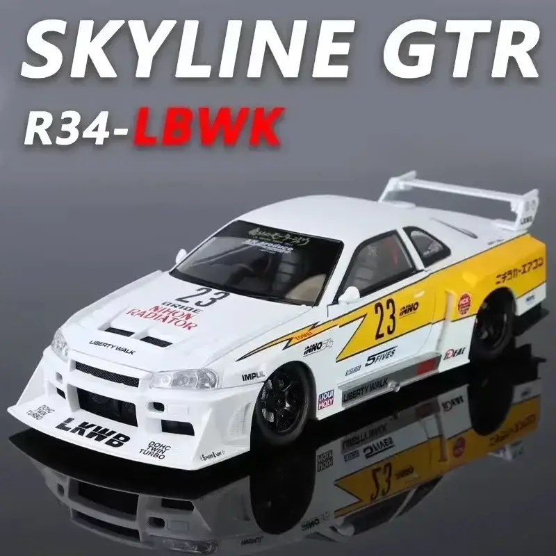 Nissan Skyline GTR R34 S15 1:24 Model Samochodu Metalowy Dźwięk i Światło
