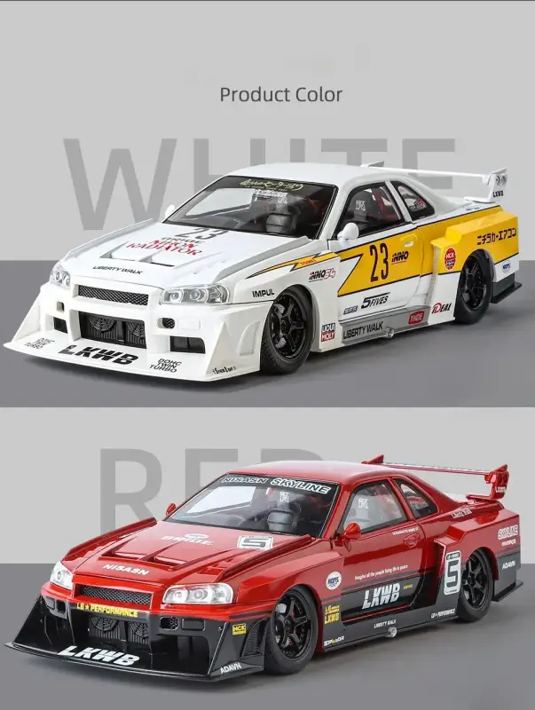 Nissan Skyline GTR R34 S15 1:24 Model Samochodu Metalowy Dźwięk i Światło