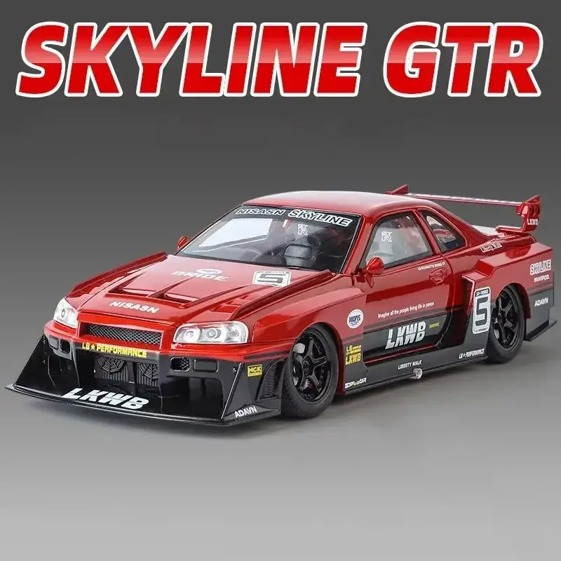 Nissan Skyline GTR R34 S15 1:24 Model Samochodu Metalowy Dźwięk i Światło