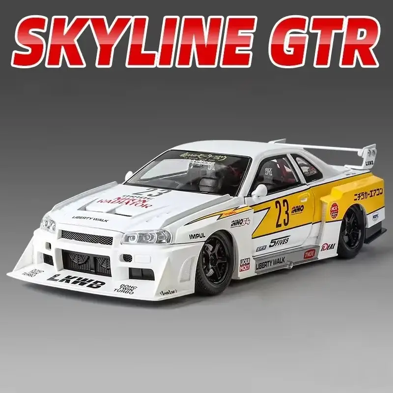Nissan Skyline GTR R34 S15 1:24 Model Samochodu Metalowy Dźwięk i Światło