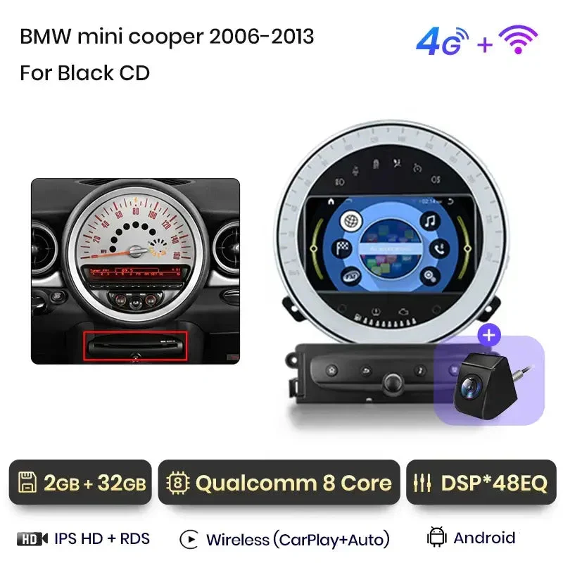 Radio Android do BMW Mini Cooper R56 R60 (2007-2013) CarPlay Android Auto 4G WiFi GPS DSP