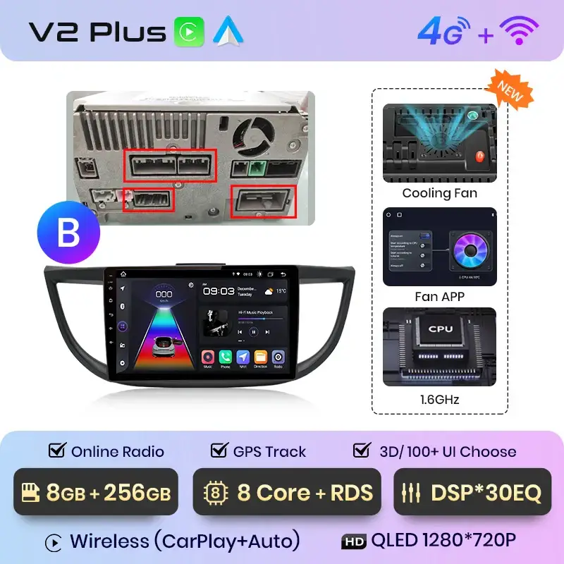 Radio Android do Honda CR-V IV (2012-2016) CarPlay Android Auto 4G WiFi GPS DSP