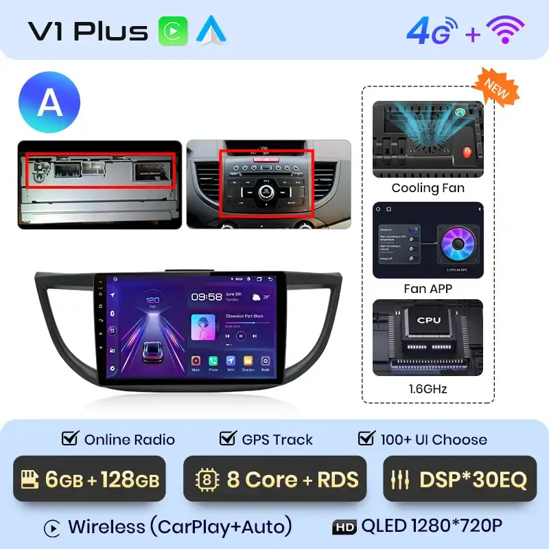 Radio Android do Honda CR-V IV (2012-2016) CarPlay Android Auto 4G WiFi GPS DSP