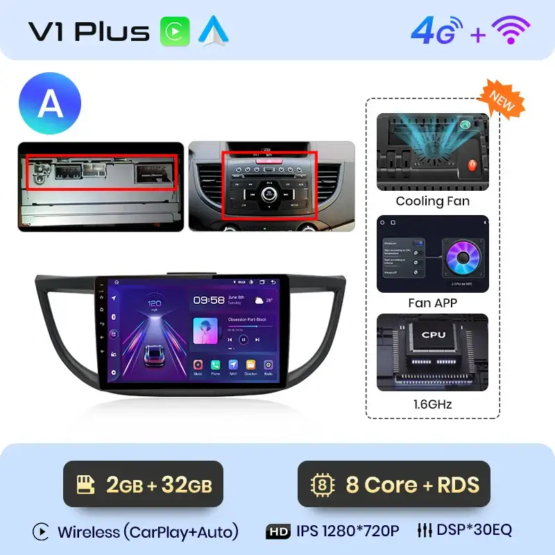 Radio Android do Honda CR-V IV (2012-2016) CarPlay Android Auto 4G WiFi GPS DSP