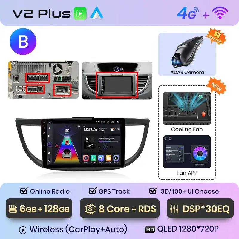 Radio Android do Honda CR-V IV (2012-2016) CarPlay Android Auto 4G WiFi GPS DSP