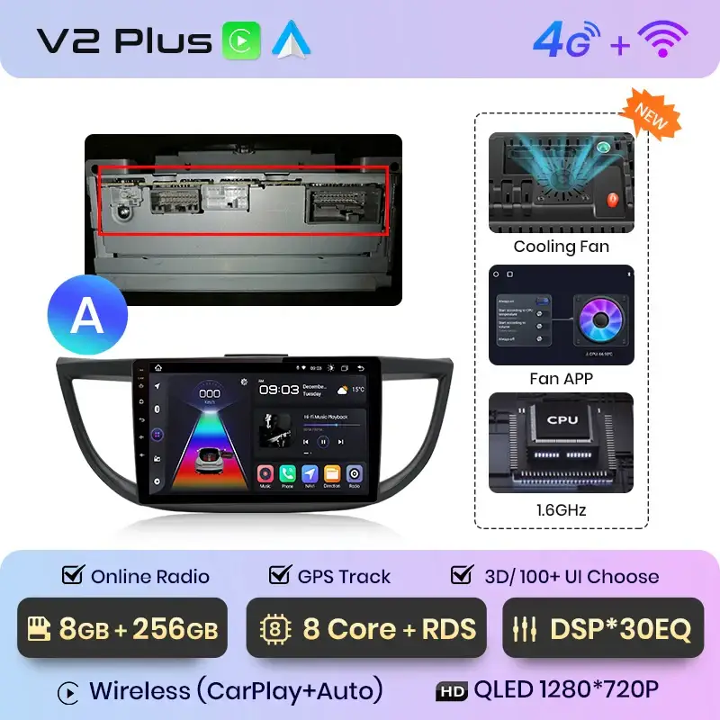 Radio Android do Honda CR-V IV (2012-2016) CarPlay Android Auto 4G WiFi GPS DSP