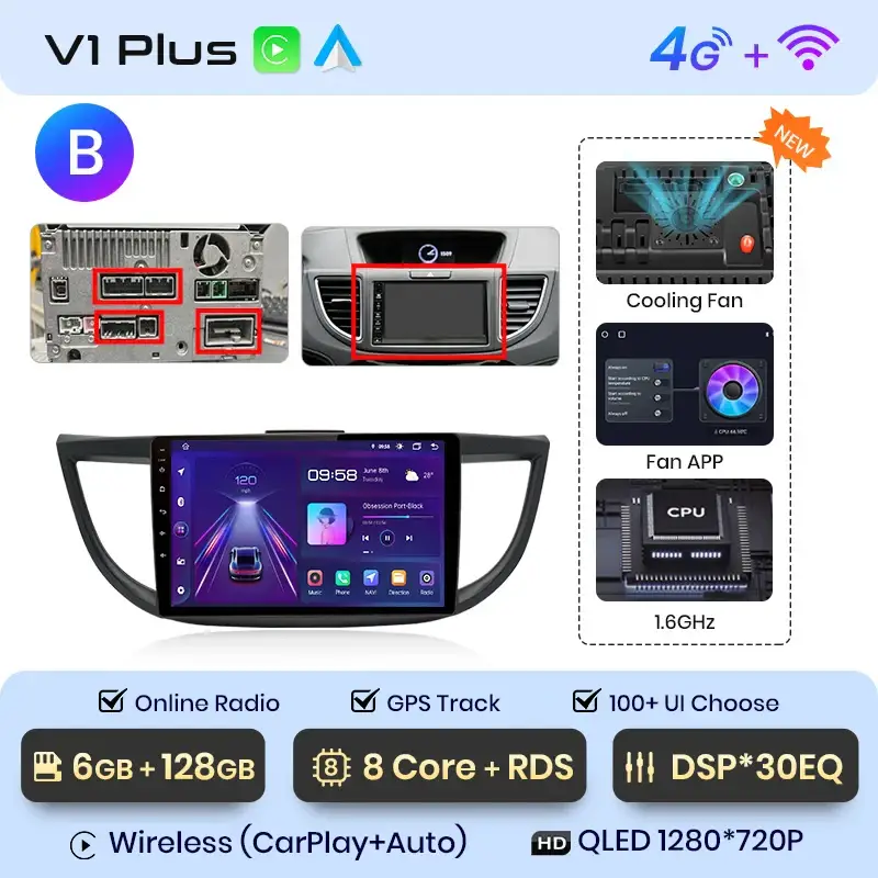 Radio Android do Honda CR-V IV (2012-2016) CarPlay Android Auto 4G WiFi GPS DSP