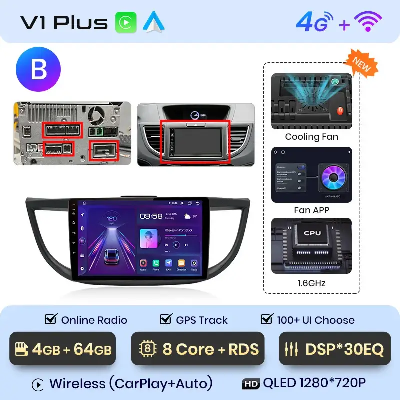 Radio Android do Honda CR-V IV (2012-2016) CarPlay Android Auto 4G WiFi GPS DSP